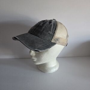 CC Adjustable Mesh Distressed Gray and Green  Trucker Cap